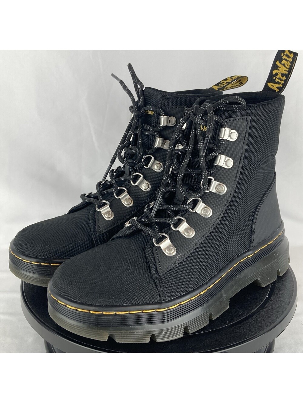 Women’s Size 6 Dr. Martens Combs Tech W Black Canvas Boot Combat Hiker 8-Eye